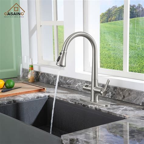 Casainc Brushed Nickel Single Handle Pull Out Kitchen Faucet With Sprayer Deck Plate Included