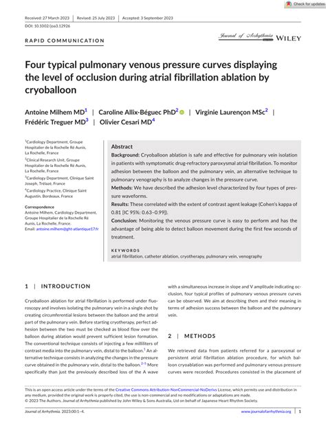 Pdf Four Typical Pulmonary Venous Pressure Curves Displaying The Level Of Occlusion During