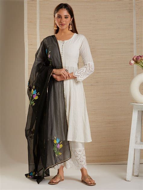 Buy Black Hand Painted Organza Dupatta RIVA708 RIVA7 The Loom