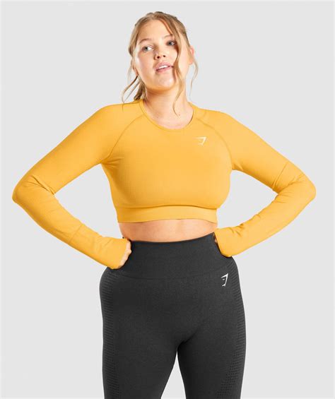 Gymshark Vital Seamless 2 0 Long Sleeve Crop Top Apricot Orange Marl