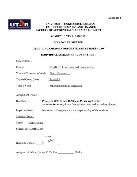 Fn Ubml Assignment Appendix I Universiti Tunku Abdul