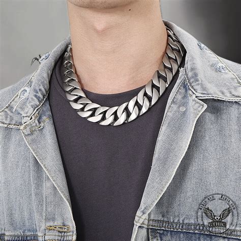 Wide Stainless Steel Cuban Link Necklace Gthic