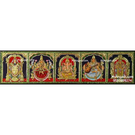 Balaji Lakshmi Ganesha Saraswathi And Murugan Panel Tanjore Painting