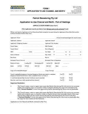 Fillable Online Application For Berth Form Doc Fax Email Print