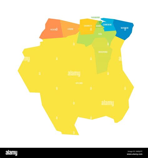 Surinam Mapa político de las divisiones administrativas Imagen Vector