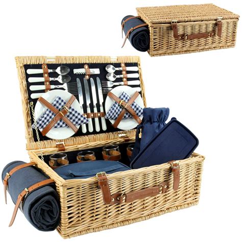 HappyPicnic Cestino Da Picnic In Vimini Con Servizio Deluxe Per 4