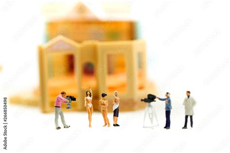 Miniature People Cameraman And Photographer Trying To Take A Photo With Beautiful Nude Topless