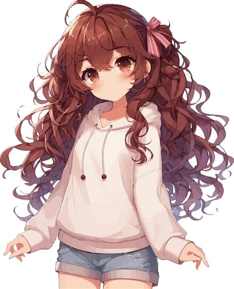 Premium Vector | Anime girl with curly brown hair and pink bow isolated ...