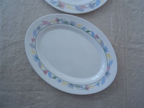 2 Plats Rond Et Ovale FLEURS Et FEUILLES ARCOPAL 7292 Blanc Bleu