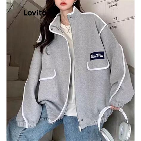 Lovito Women Casual Plain Pocket Contrast Binding Patched Coat LNA38100