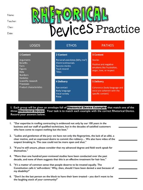 Rhetorical Devices Worksheet 1 Pdf Rhetoric Hip Hop Music