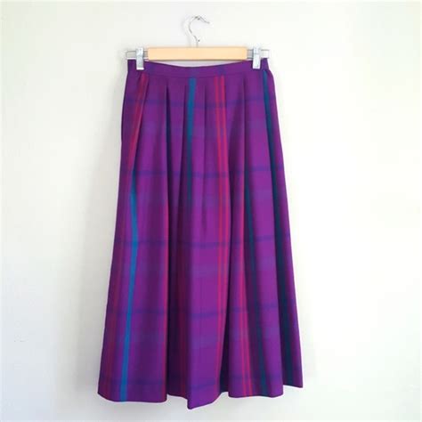 Clubhouse Collection Skirts Vintage Wool Purple Plaid Pleated Skirt Poshmark