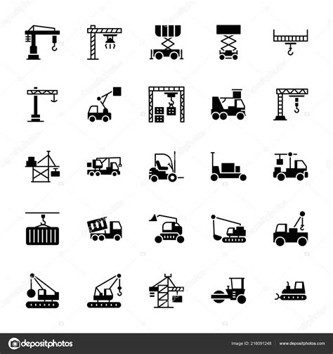 Crane Lifting Machine Icons Stock Vector By Prosymbols 216091248