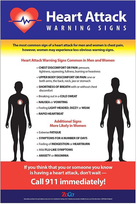 Buy Heart Attack Symptoms Laminated 12x18 In Warning Signs Of A