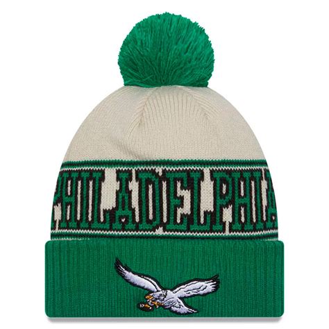 Philadelphia Eagles 2023 NFL Sideline Historic Pom Cuffed Knit Beanie Hat