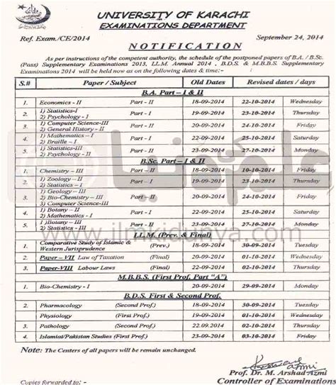 Karachi University Date Sheet 2025 BA ADP Part 1 And 2