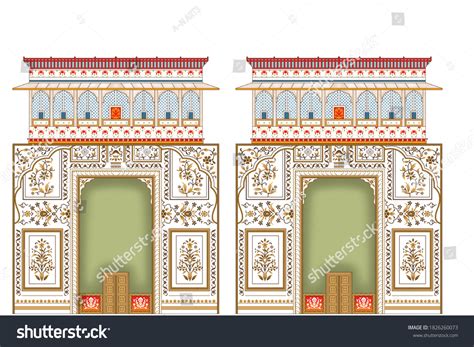 Digital Mughal Plants Textile Print Manually Stock Illustration