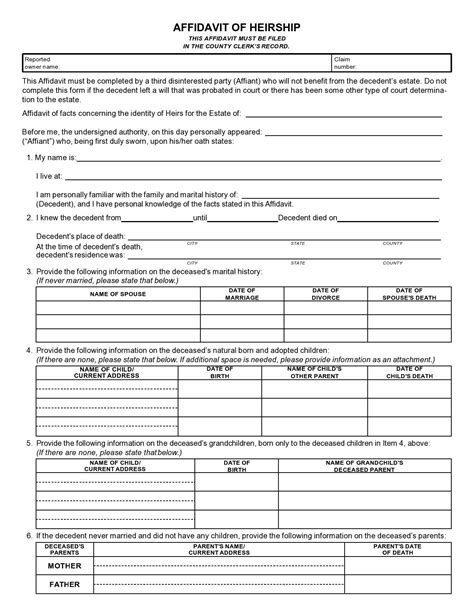 47 Free Affidavit Of Heirship Forms Letters Certificates