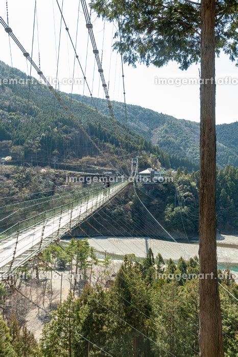 奈良県吉野郡十津川村に架かる日本最長の生活用鉄線の吊橋、谷瀬の吊橋の写真素材 [197769361] イメージマート