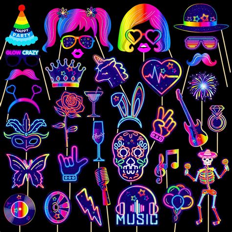 Amazon FANOST 36 Pieces Neon Party Photo Booth Props Neon Glow