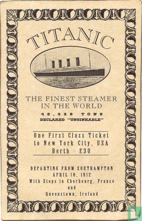 Titanic First Class Ticket Southampton New York City Transport