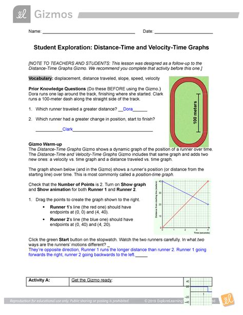 Distance And Velocity Time Graphs Gizmo Student Exploration Sheet