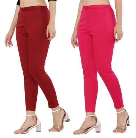 Preego Women Maroon And Rani Pink Solid Cotton Blend Trouser Jiomart