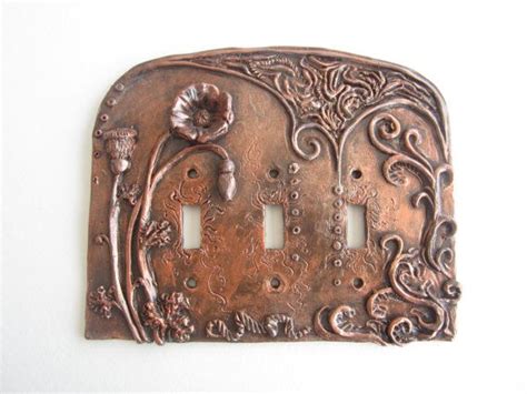 Art Nouveau Poppy Triple Switchplate Copper And By Demesnedecor 3200