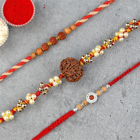 Simple Rudraksh Rakhi Combo Set Of Rakhis