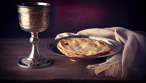 Premium Ai Image Unleavened Bread Chalice Of Wine Silver Kiddush Wine