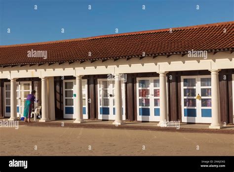 England Dorset Poole Sandbanks Beach Luxury Beach Huts Stock Photo