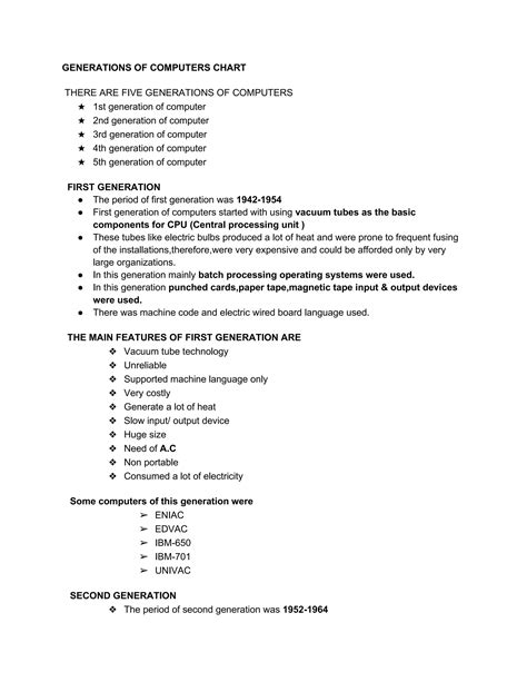 GENERATIONS OF COMPUTERS CHART | PDF