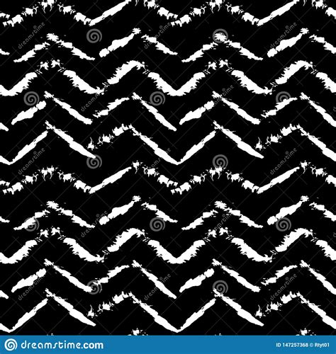 Black And White Hand Drawn Dry Brush Zig Zag Seamless Pattern Vector