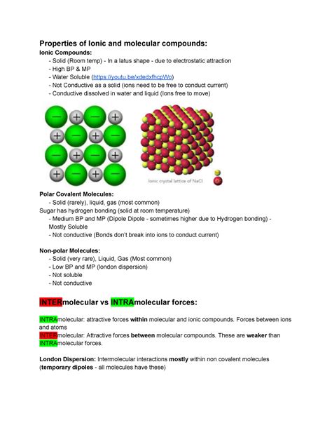 Periodic Trends Unit Notes - Properties of Ionic and molecular