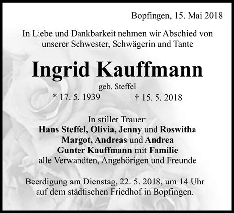 Traueranzeigen Von Ingrid Kauffmann OstalbTrauer