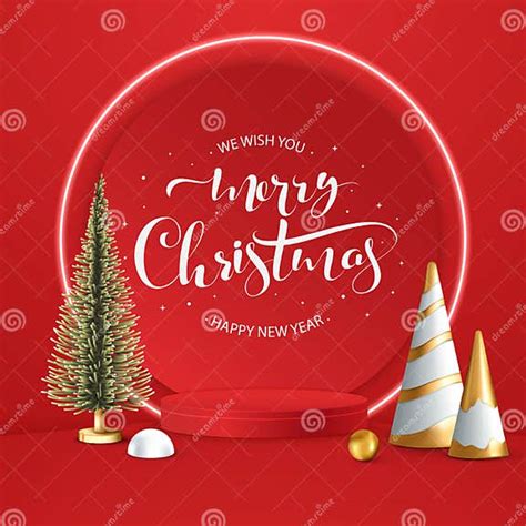 Merry Christmas Banner With Product Display Cylindrical Shape Stock Vector Illustration Of