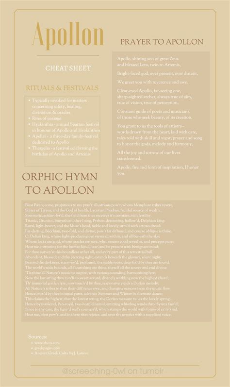 A Guide To Worship Of Apollo Cheat Sheets Apollo Greek Mythology