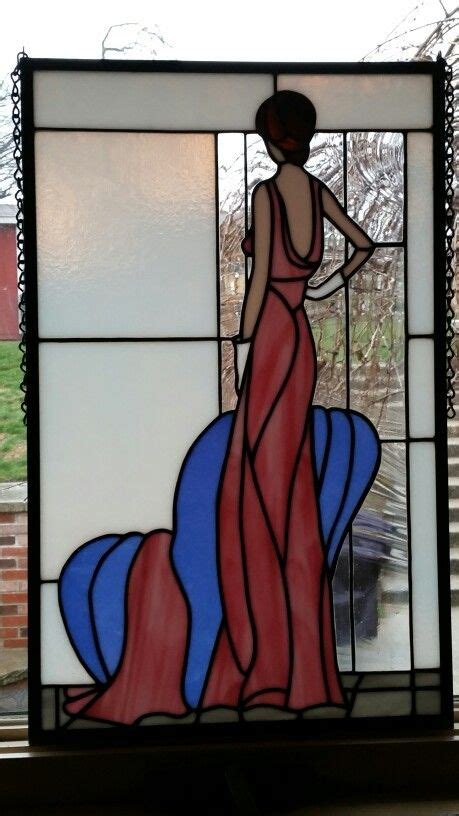 Elegant Lady By Window Stained Glass Glass Sculpture Painting