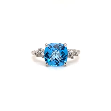 Cushion Cut Blue Topaz Diamond Ring 44967 44967