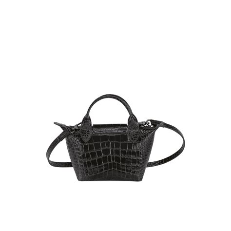 Longchamp Le Pliage Cuir Croco Micro Sac Noir