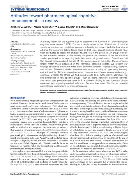 Pdf Attitudes Toward Pharmacological Cognitive Enhancement—a Review