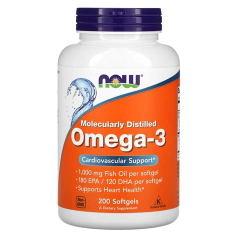 Now Foods Molecularly Distilled Omega 3 200 Softgels IHerb