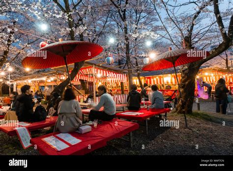 Food Stalls At The Cherry Blossom Festival Hanami Japanese Celebrate