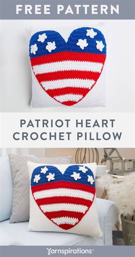 The Patriotic Heart Crochet Pillow Pattern Is Shown In Red White And Blue