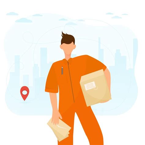 Premium Vector Courier Holds A Box With A Parcel And Letters In His