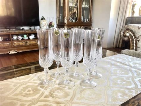 Vintage Cristal DArques Paris Diamond Cut Longchamp Champagne Flutes