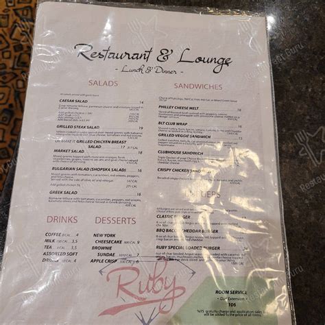 Menu At Ruby Restaurant Lounge Hinton