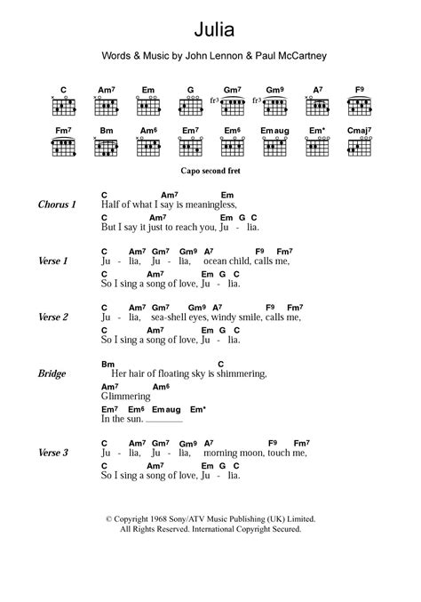 Julia by The Beatles - Guitar Chords/Lyrics - Guitar Instructor