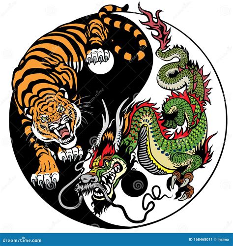 Dragon And Tiger Yin Yang Stock Vector Illustration Of Dragon 168468011