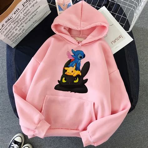 Лило Ститч толстовки женские Kawaii хлопок свитшоты Женские ...